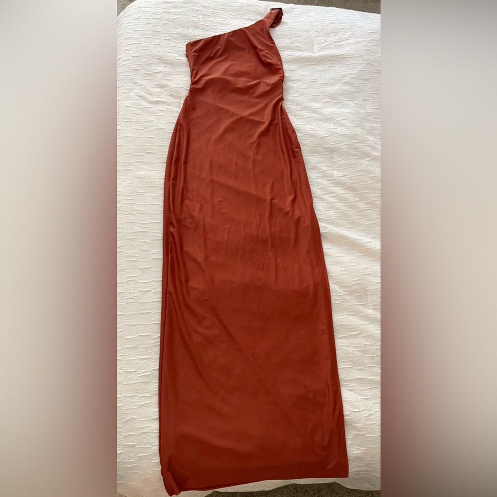 Fashion Nova One-Shoulder Terracotta Dress